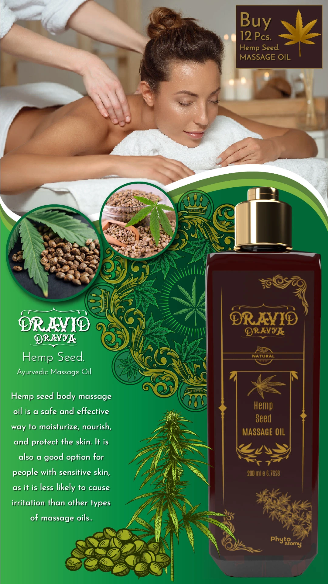 RBV B2B Hemp Seed  Massage Oil (200 ml)-12 Pcs.